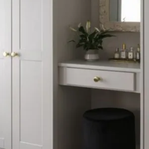 Functional Wardrobe Set with Soft Grey and Luxurious Brass
