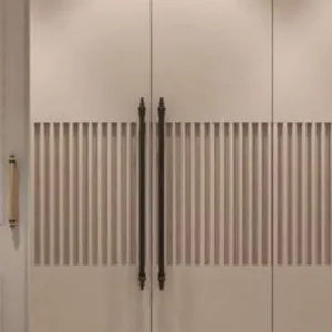 Elegant Wardrobe with Textured Finish and Graceful Handle Details