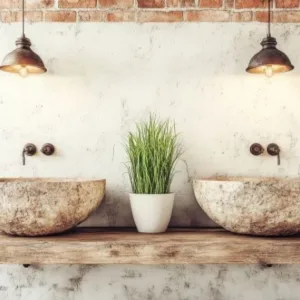 Rustic Vanity with Stone Basin