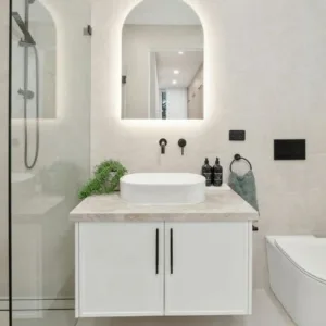 Stone and Timber Minimalist Bath