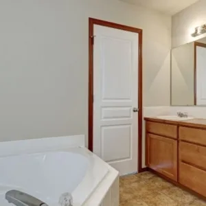 Wooden Vanity with Integrated Bathtub