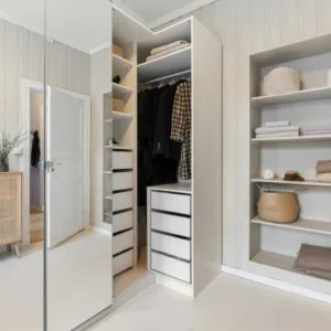 Soft Curved Wardrobe with Subtle Vertical Stripes