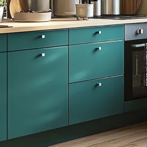 Bold Green Cabinets with Marble Countertops